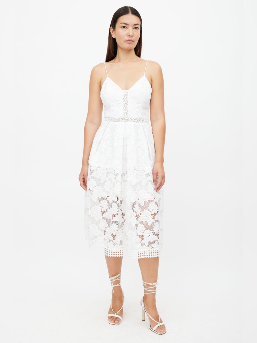 NICHOLAS NWT White Lace Midi Dress V-Neck Fitted Bride Bridal Bachelorette